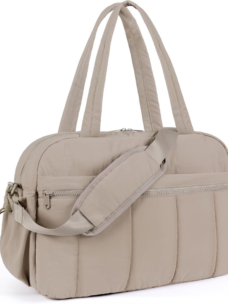 Lightweight Travel Duffle Bag For Women, Quilted Puffy Weekender With Wet Pocket